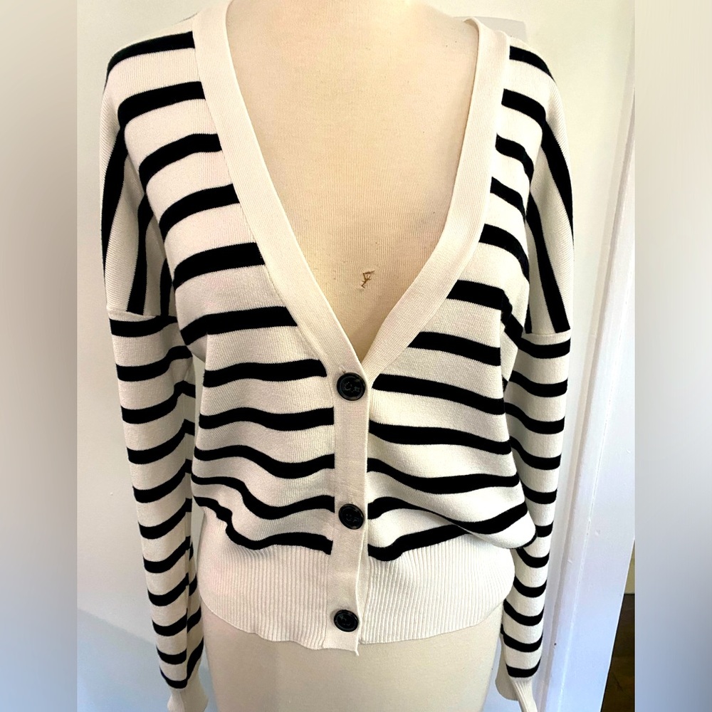 RACHEL ROY Black and White Striped Women's Cardigan Sweater -Size L - NEW